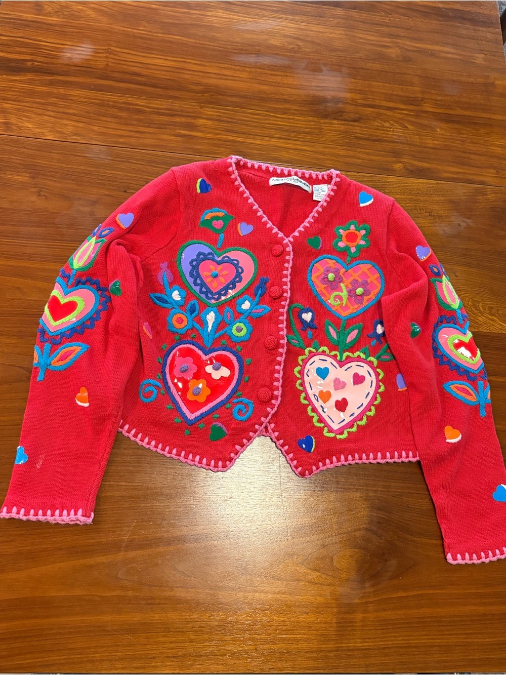 Vintage Michael Simon Hearts Ramie / Cotton Cardigan Sweater Womens Medium